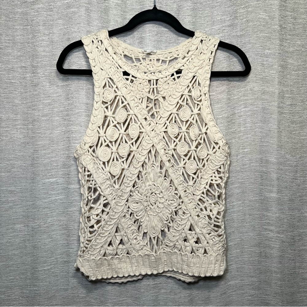 Cream Crochet Lace Tank Boho Sleeveless Statement Top Festival